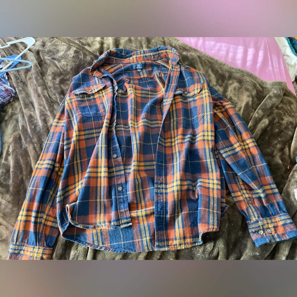 George Men’s Large Flannel Red Wood Lumberjack Brown Orange Red Blue Redwood
